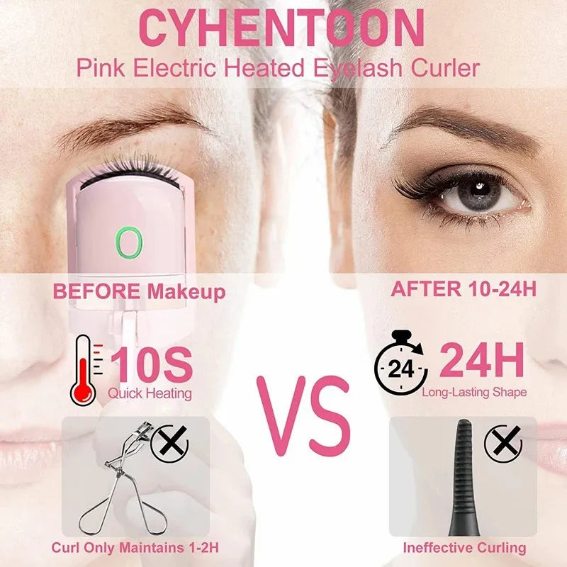 Heated Eyelash Curler Electric 2-Level Temperature Control Long-lasting Curling and Shaping Portable Rechargeable Eyelash Curler